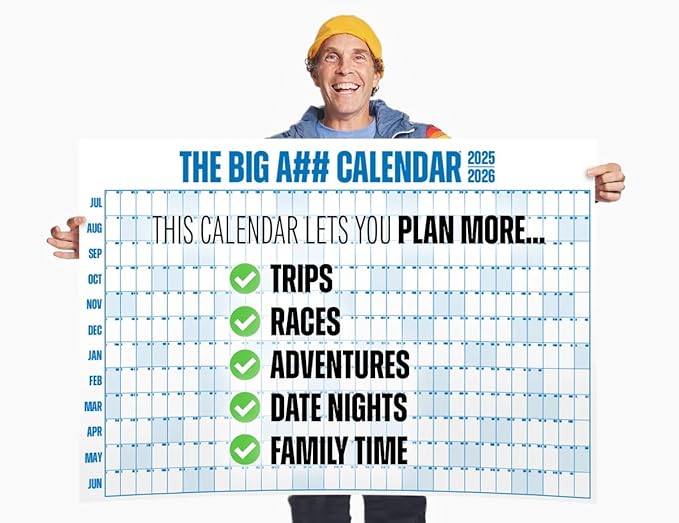 The Big A## Calendar Mid-Year Wall Planner – July to June Dry-Erase Board – Includes 1 Markers & 100 Labels – Lightweight, Easy to Hang Yearly Planner – Plan Goals & Adventures – Gray, 4’x3’
