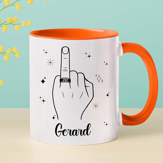 Customized Name Ring Finger Accent Coffee Mug Gift For Men Mr His Fiance Husband Groom, Ring Engaged Coffee Cup 11 Oz 15 Oz, Personalized White Mug Gift For Wedding Bridal Shower Bachelorette Party