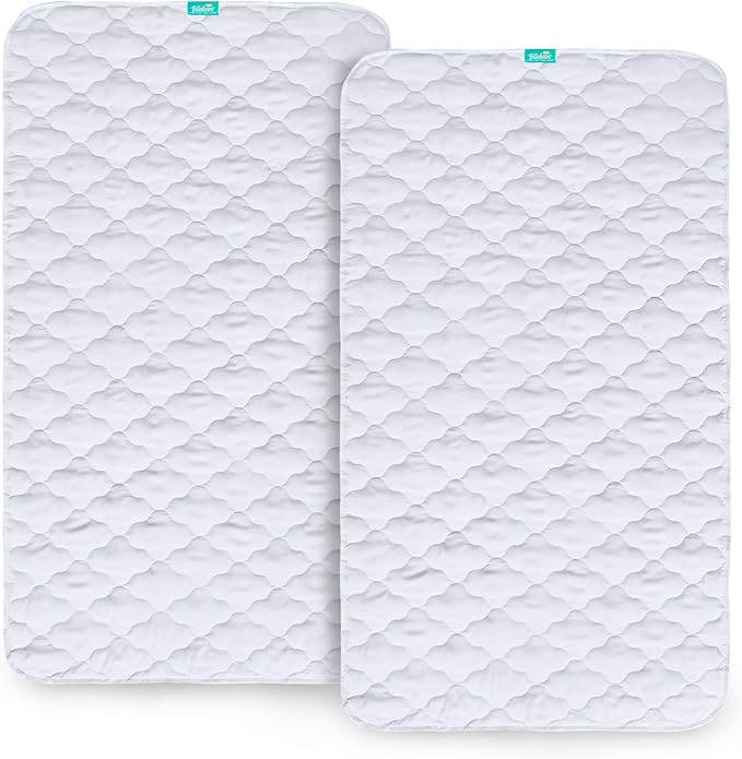 Waterproof Crib Mattress Protector Pad Cover 2 Pack 28" x 52", Anti Slip & Absorbent Waterproof Bed Pads for Standard Crib/Toddler Bed Quilted Machine Washable (Quilted Improved Thickness) White