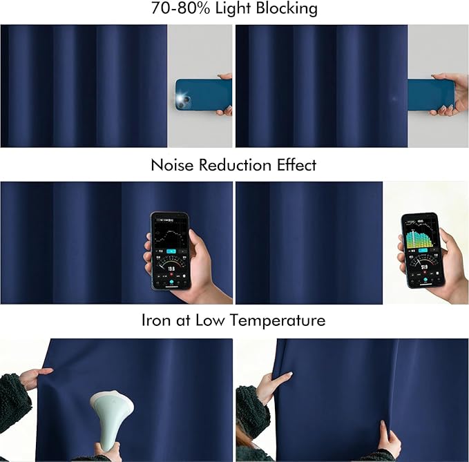 MIULEE Navy Blue Back Tab Blackout Curtains 102 Inch Long 2 Panels Set for Bedroom, Rod Pocket/Pinch Pleated Thermal Insulated Living Room Darkening Light Blocking Floor to Ceiling Drapes