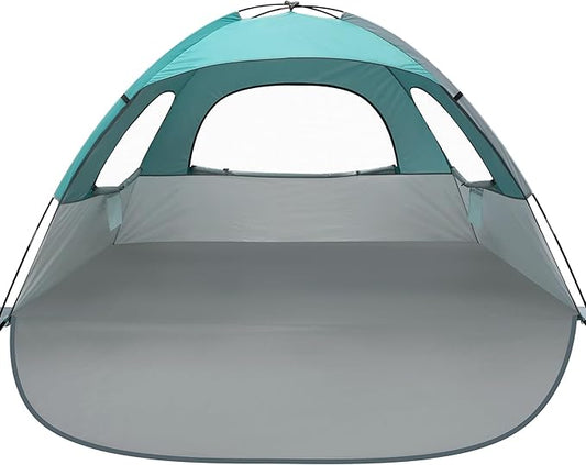 WhiteFang Beach Tent Anti-UV Portable Sun Shade Shelter for 3/4/6/8 Person, Extendable Floor with 3 Ventilating Mesh Windows Plus Carrying Bag, Stakes and Guy Lines