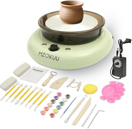 MZOKUU Mini Pottery Wheel Machine for Kids and Beginners, Adjustable Speed, Complete Pottery Kits with Air Dry Clay, Sculpting Tools, Art & Crafts Kits for Home DIY