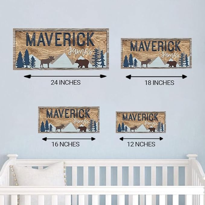 Custom Woodland Nursery Decor - Baby Name Sign for Boys, Kids Room Decor - Wooden Name Sign Gift