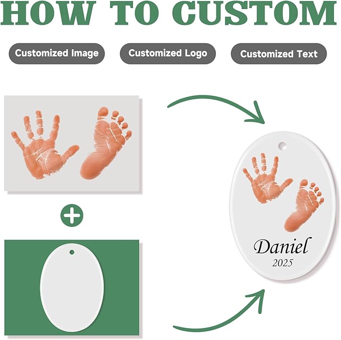 Baby Hand and Footprint Ornament - Baby's Frist Christmas Ornament with Custom Photo, Name, Date - Personalized Baby Gift, Newborn Keepsake, New Mom Gifts