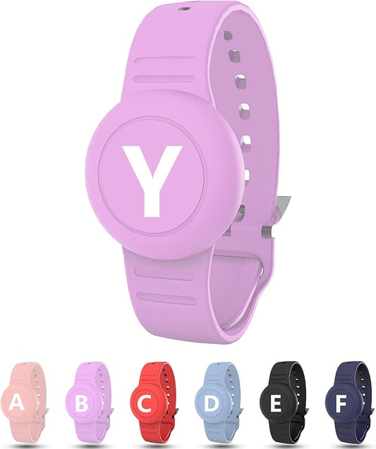 Waterproof Bracelet for AirTag Kids, Personalized Initial Letter Hidden Holder Compatible with Air Tag, Silicone Case for Airtag Adjustable Anti-Lost GPS Tracker for Toddler Child Elder, Y