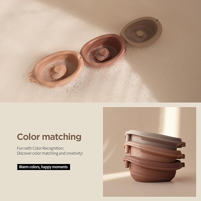 Nueplay Bathtub Toys for Toddlers 18M+，Baby Bath Toys with Animal Finger Puppets，Stackable Boat Train，Gift for Baby & Toddlers Set of 6