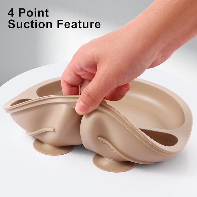 Silicone Baby Feeding Set, 2 Pack Divided Baby Plates with Suction, 2 Pack Spoons and Forks Set, BPA Free, Baby Led Weaning Supplies for Toddler Utensils Baby Feeding Essentials