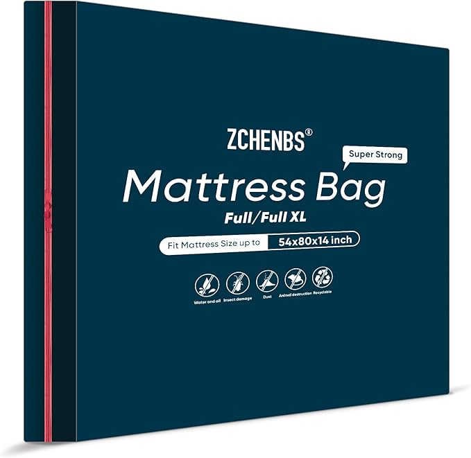 ZCHENBS® – Mattress Bags for Moving and Storage,Mattress Bag with Zippers,5 Mil Ultra-Thick Bed Bag,Waterproof,Anti-Tear,Heavy-Duty Mattress bag (Black, Full/Full XL-(1 Pack))