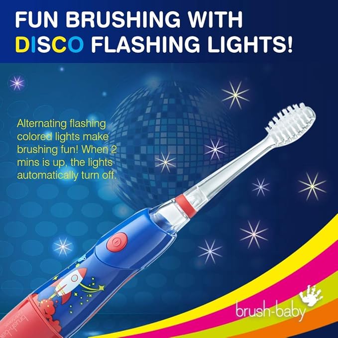 B07YVKSLHYBrush‑Baby - KidzSonic Rocket Kids Electric Toothbrush for Ages 3+ with Disco LED Lights, Gentle Sonic Vibrations, 2-Minute Smart Timer & 30‑Second Pulse Reminders – AAA Battery Included