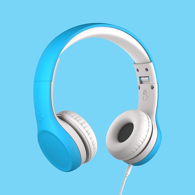 LilGadgets Connect+ Wired Kids Headphones for School with Mic, Volume Limited & Noise Reduction, On-Ear Headset with Cord, SharePort Technology for Multiple Kids & SoftTouch Padding, Blue