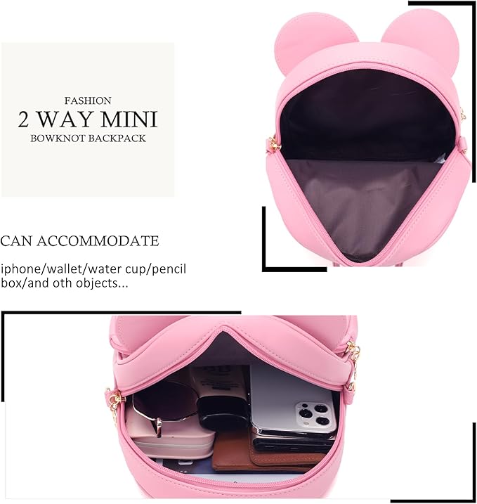 KL928 Girls Bowknot Polka Dot Cute Mini Backpack Small Daypacks Convertible Shoulder Bag Purse for Women