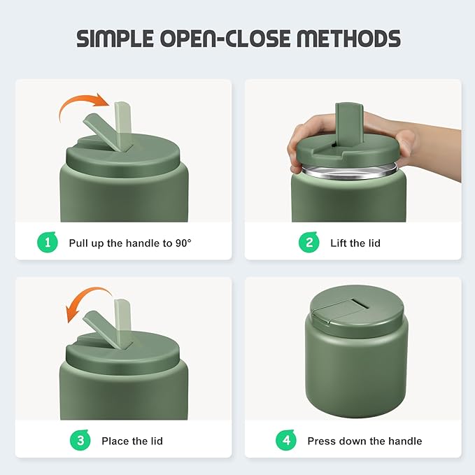 26oz Soup Thermo for Hot Food Kids with Buckle Lid Insulated Vacuum Food Jar Wide Mouth Leakproof Stainless Steel Lunch Container (Green)