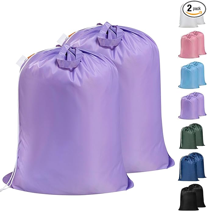 Polecasa Heavy Duty Large Laundry Bag with 130gsm Tear Resistant Fabric and Handles, Easy to Carry Durable Dirty Clothes Drawstring Bag, Perfect for College Dorm, Travel, 2 Pack 28”x36”,Purple