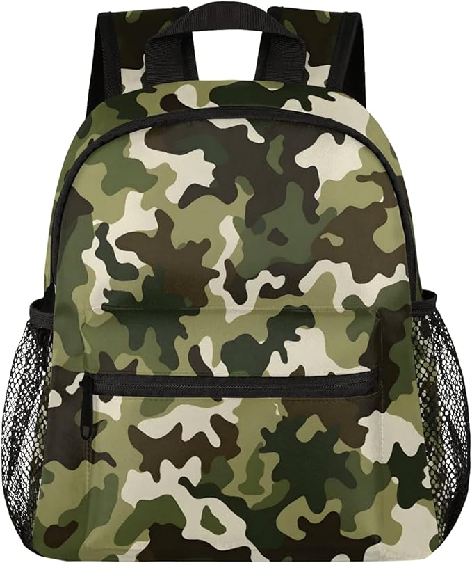 Toddler Backpack for Boys Girls - 12 Inch Green Camo Kids Backpacks Preschool Kindergarten Lightweight Waterproof Schoolbag Book Bag for School