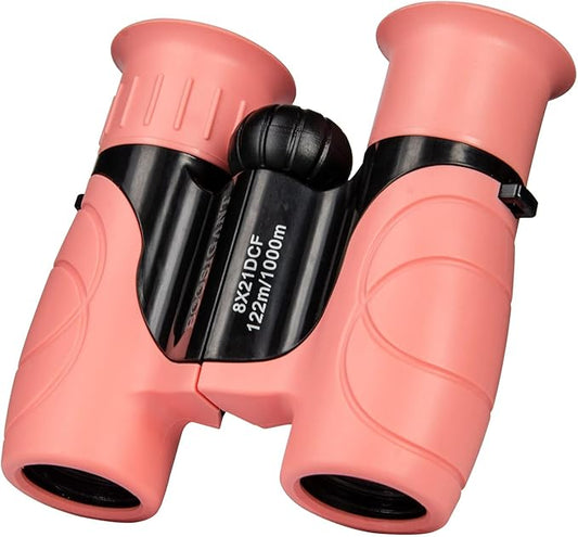 Pink Binoculars for Kids Ages 4-12, Durable & Lightweight Outdoor Telescope for Girls, Educational STEM Toy with Clear Vision, Adjustable Focus, Carry Bag (Perfect for Bird Watching, Camping, Travel)