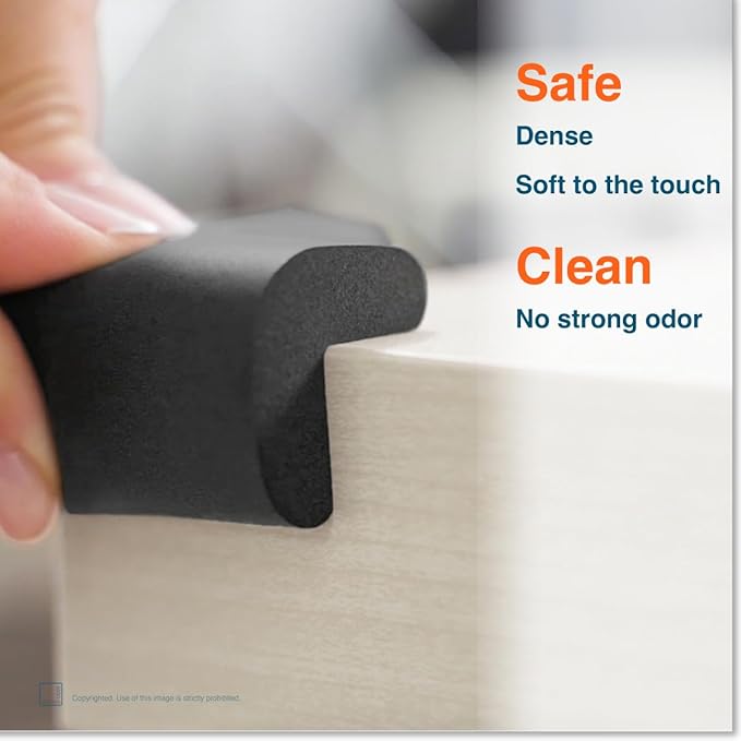 Roving Cove HeftyFit Corner Protector for Baby (4 Large Corners), Heavy-Duty Soft Rubber Foam Furniture Corner Bumper Guards, 3M Adhesive Pre-Taped, Onyx Black