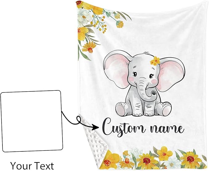 Personalized Nursery Crib Bedding Set: Yellow Floral Custom Name 5 Piece Baby Crib Sets with Elephant Theme - Toddler Double Layer Blanket Set, Comfortable Crib Bed Sheets for Baby Grils