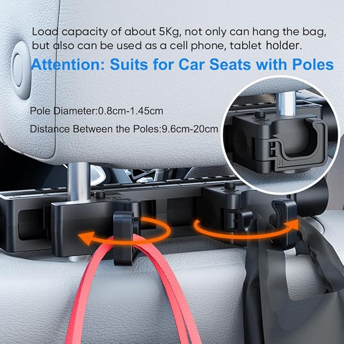 Car Headrest Pillow with Hook, Adjustable Car Seat Neck Support with Memory Foam & Ice Silk, 360° Rotating Travel Sleeping Headrest for Kids & Adults (1 Eye Mask Included)