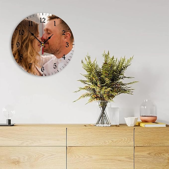 Generic Custom Clocks for Walls Personalized Clocks with Photo Text Logo Silent Non Ticking Round Decoration for Kitchen Family Friends Gifts, 10inch-25cm