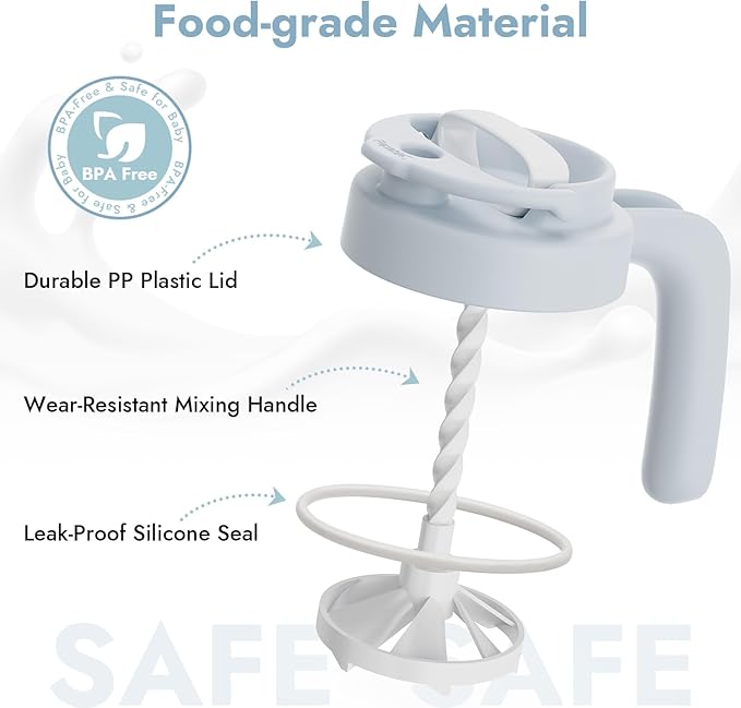 Papablic 32oz Formula Mixing Pitcher Lid, Breastmilk Pitcher Mixing Handle & Flip Locking Spout for Mixing Formula/Breastmilk/Protein Powder/Coffee, Blue