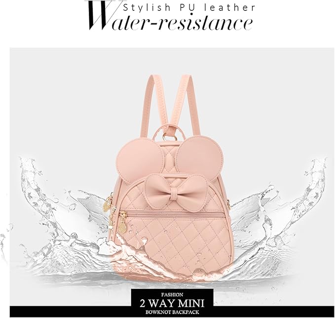 KL928 Girls Bowknot Polka Dot Cute Mini Backpack Small Daypacks Convertible Shoulder Bag Purse for Women