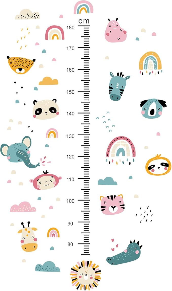 Kids Measuring Height Wall Decals Cute Cartoon Animal Stickers DIY Removable Peel and Stick Kids Room Wall Decoration for Boys and Girls Bedroom Nursey Classroom Playroom Decal
