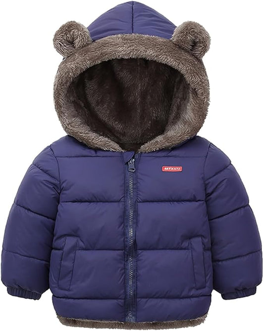 Infant Baby Winter Coat Bear Hooded Jacket Warm Fleece Snowsuit Windproof Outerwear for Toddler Boy Girl 9M-4T