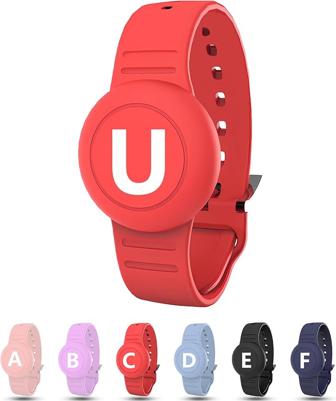 Waterproof Bracelet for AirTag Kids, Personalized Initial Letter Hidden Holder Compatible with Air Tag, Silicone Case for Airtag Adjustable Anti-Lost GPS Tracker for Toddler Child Elder, U