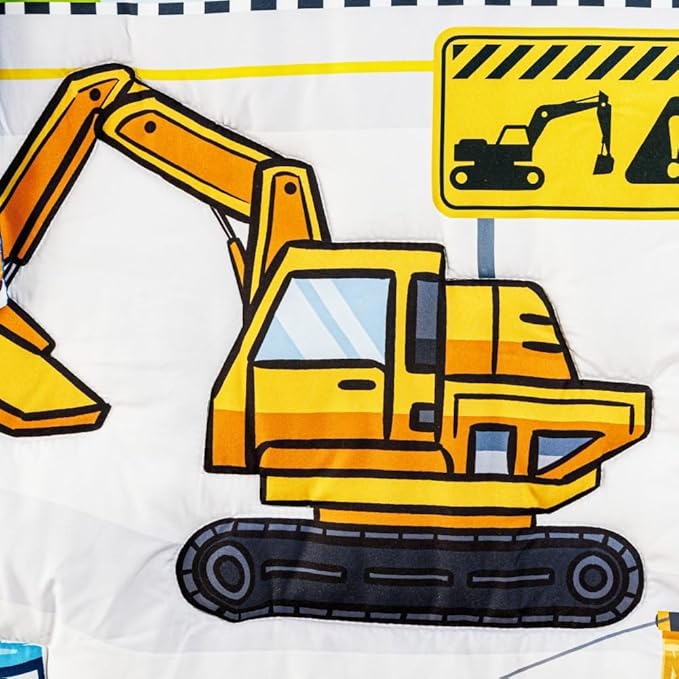 3 Piece Baby Boy Crib Bedding Set Construction Theme Baby Comforter Set for Crib Nursery Bed Set Decor with Fitted Crib Sheet, Comforter and Skirt for Boys Girls (Construction)