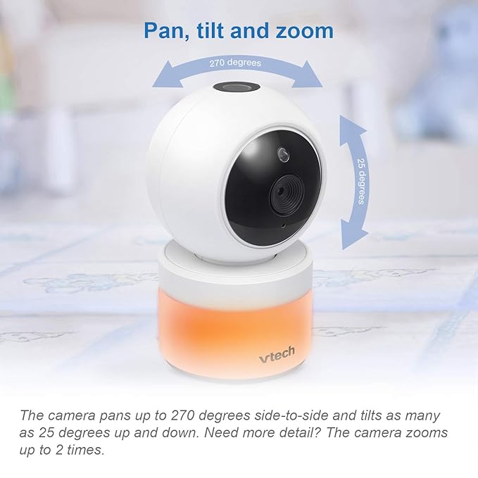 VTech VM5463-2 Baby Monitor 5" Screen with 2 Cameras, Pan-Tilt- Zoom, Night Light, Glow On The Ceiling Projector, Two-Way Talk, Secure Transmission No WiFi