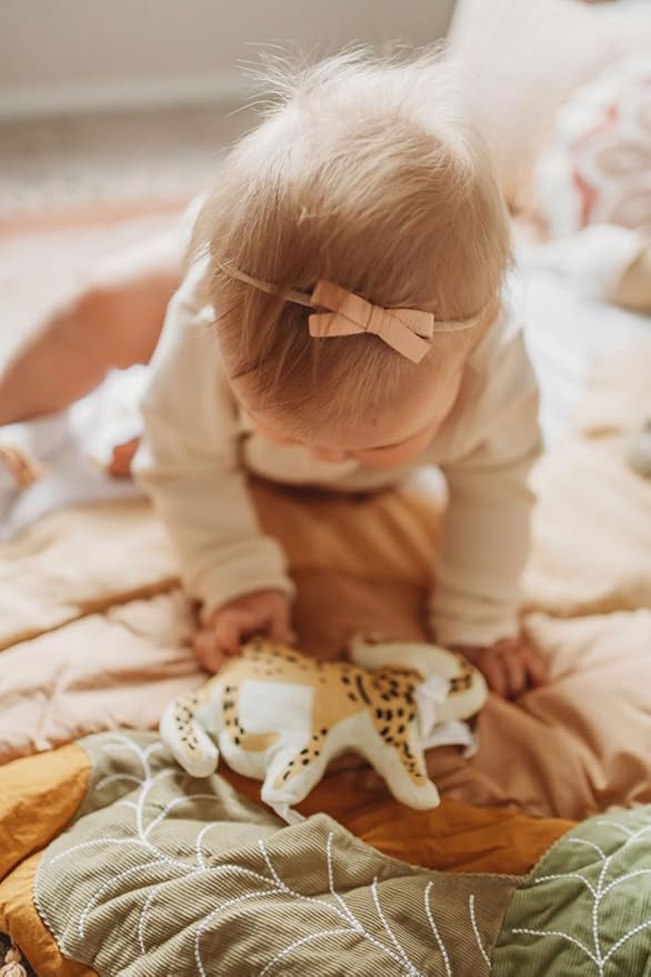 Crane Baby Activity Mat with Interactive Toys, Safari Zoo Themed Tummy Time Floor Mat, 36x36 Quilted Cotton Playmat, Infant Development Toys, Playmats for Newborn