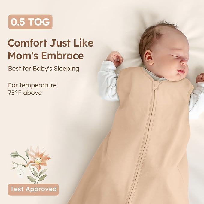 Baby Sleep Sack 6-12 Months 3 Pack 100% Cotton Lightweight 0.5 TOG Wearable Blanket Baby Sleep Bag with 2-Way Zipper for Newborn Infant Orange Flowers & Plaid
