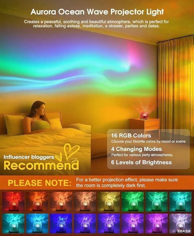 Ocean Wave Projector Light - 16 Color LED Star Night Light with 4 Modes,Galaxy Projector Light for Bedroom, Home Theater, Ceiling Decor