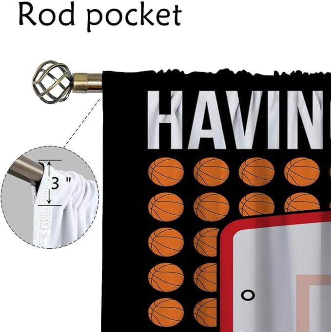 Basketball Blackout Curtains for Boy Girl Room Darkening Decor,Sports Themed Hoop and Many Basketballs Bedroom Living Room Home Rod Pocket Thermal Insulated Window Curtain/Drapes Panel,84x72 Inch…