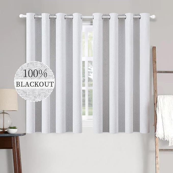 MIULEE Linen Texture Full Blackout Curtain for Living Room Darkening,Thermal Insulated Grommet Curtain for Bedroom,Room Darkening Curtains for Kitchen,52x54 Inch Length 2 Panels Grayish White