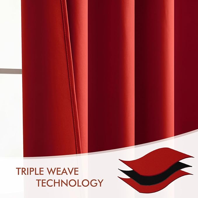 MIULEE Red Back Tab Blackout Curtains 108 Inch Long 2 Panels Set for Living Room Bedroom, Rod Pocket/Pinch Pleat Extra Long Thermal Insulated Room Darkening Pleated Light Blocking Drapes