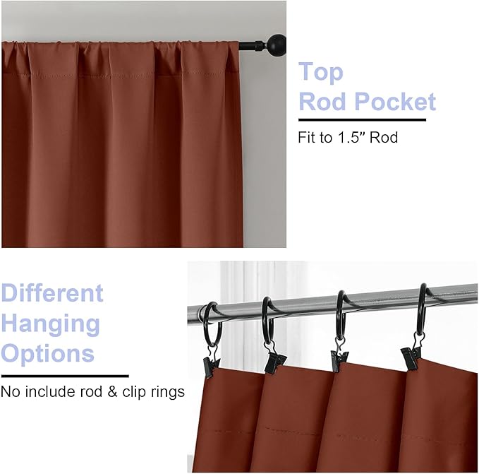 Simplebrand Ava Terracotta Short 36 Inches Blackout Curtain 2 Panels Set, Half Window Rod Pocket Privacy Curtain Tiers for Kitchen, Curtains Blackout for Bathroom Shades, W40 x L36 Inch, Terracotta