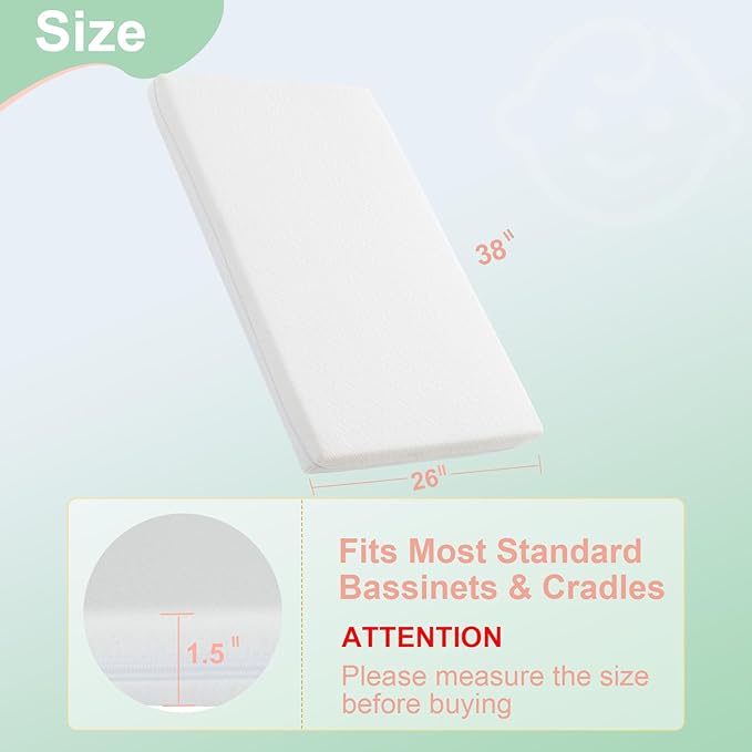 ANGELBLISS Pack and Play Mattress, 38 x 26 Pack N Play Mattress for Baby and Toddlers, Gel Memory Foam Mattress with Removable Cover, Dual Side Premium Playpen Mattress, BM-01