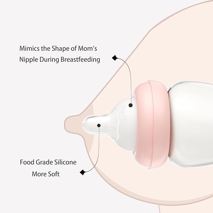 YOHKOH Natural Glass Baby Bottle with Natural Response Nipple, Newborn Anti-Colic Baby Bottles, Wide Neck Mushroom Cap Baby Bottle, Clear (8.8ounce (Pack of 2), Multicolour2)