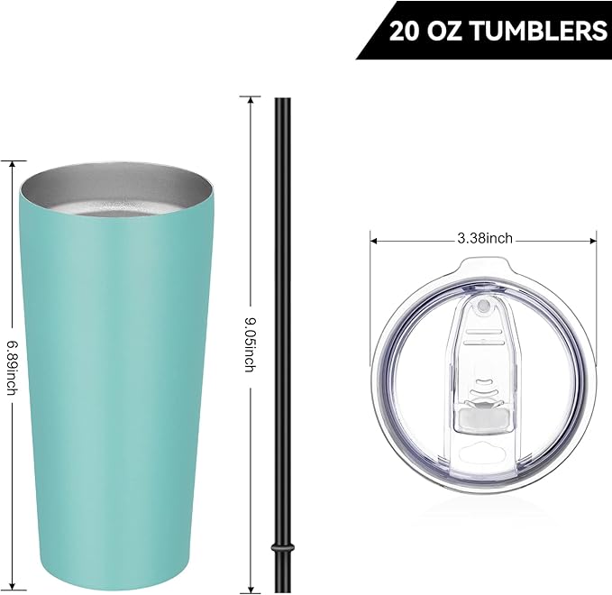 VEGOND 20oz Tumbler Bulk with Lid and Straw 1 Pack, Stainless Steel Vacuum Insulated Tumbler, Double Wall Coffee Cup Travel Mug, River Green