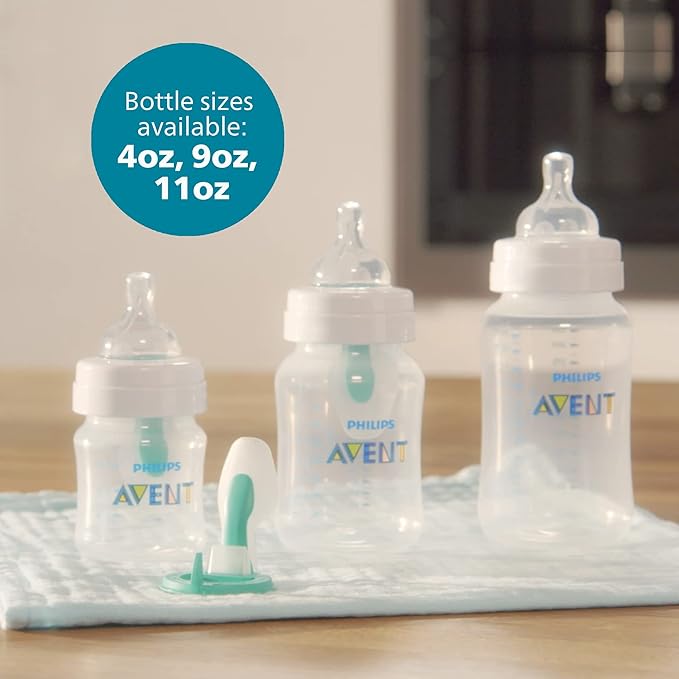 Philips Avent Anti-Colic Bottle with AirFree Vent, 9oz, with Flow 2 Nipples, 1m+, 4pk, Blue, SCY703/24