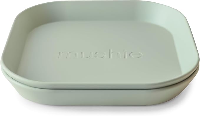 mushie Square Dinnerware Plates for Kids | Made in Denmark, Set of 2 (Sage)