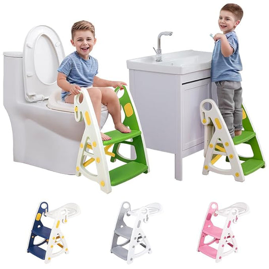 Potty Training Seat: 2 in 1 Design Potty Seat for Toilet & Nursery Step Stool for Sink Potty Training Toilet with Height Adjustable Ladder for Kids of All Ages (YGreen)