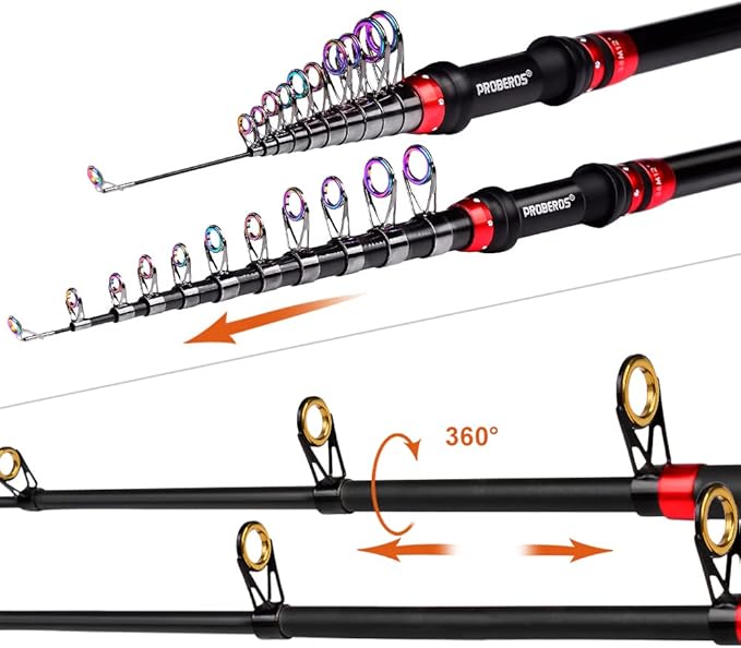 PROBEROS Kids Fishing Pole - Portable Telescopic Fishing Rod and Reel Combo Kit - Spincast Fishing Reel Casting Rods with Lures Lines Tackle Box and Bag for Boys Girls Youth Fishing