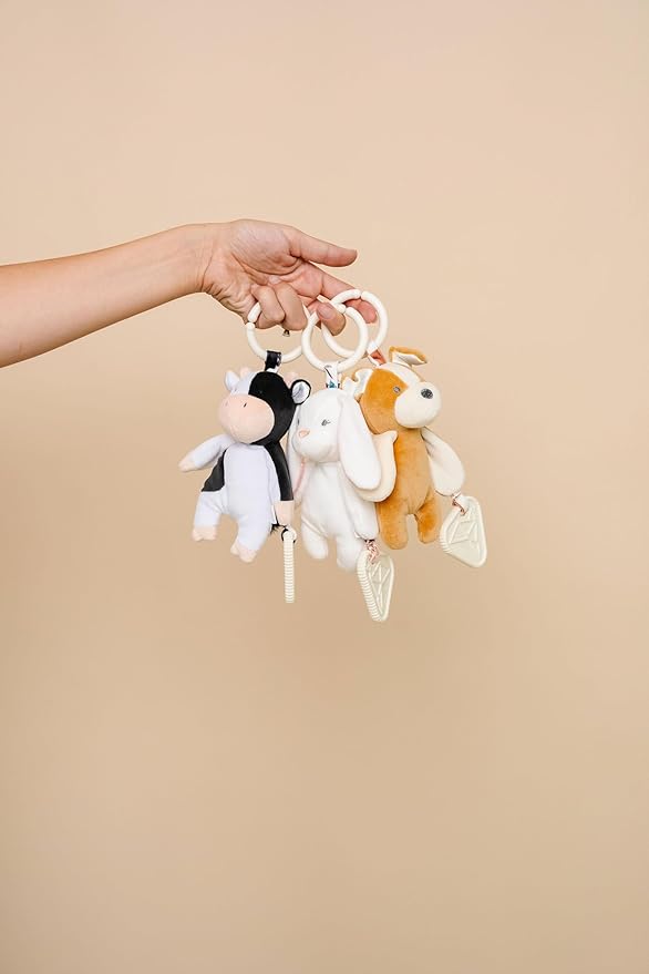 Copper Pearl On-The-Go Plush: Clip On Baby Toys for Travel, Soft Stuffed Cow Plush with Teether for Sensory Development - Colby Cow