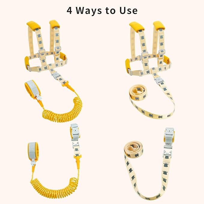 Toddler Leashes + Anti Lost Wrist Link for Kids, 4 in 1 Kid Harness Backpack Leash for Girls Boys, Reflective Kids Anti Lost Leash Cute Baby Harness Belt Strap Foldable Child Safety Leash for Park Zoo