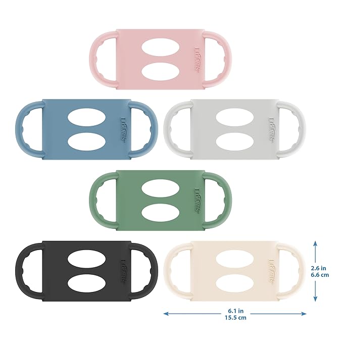 Dr. Brown's Wide-Neck Baby Bottle Handles, 100% Silicone, Easy Grip Removable Handles for Bottle to Sippy Cup Transition, Black/Ecru/Pink, 3-Pack, 4m+