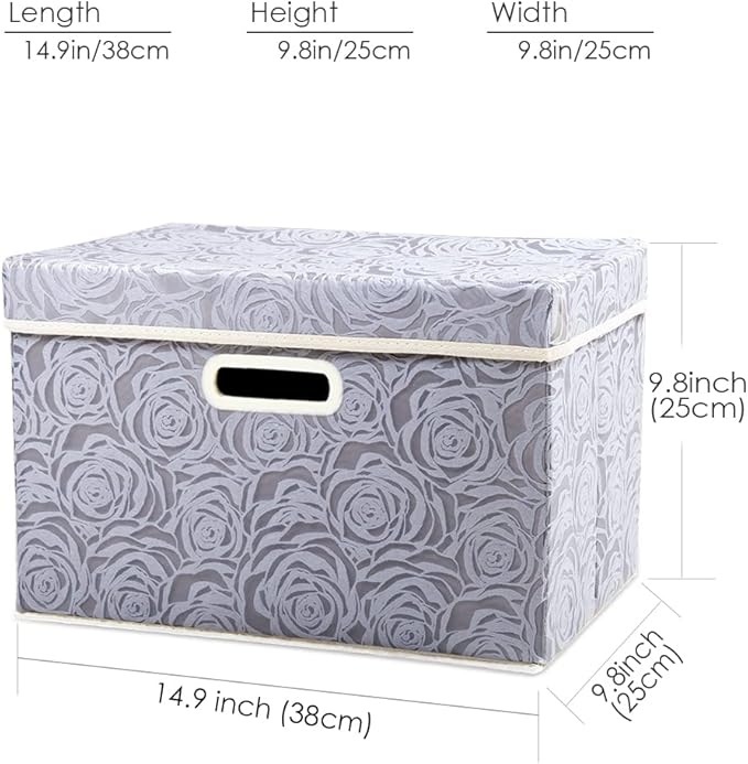 PRANDOM Collapsible Storage Cubes with Lids Fabric Decorative Storage Bins Boxes Organizer Containers Baskets with Cover Handles for Bedroom Closet Living Room 14.9x9.8x9.8 Inch 3 Pack