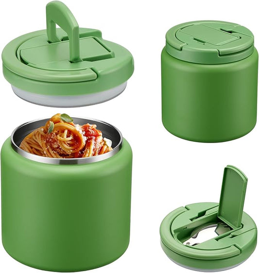 Soup Thermo for Hot Food Kids 25.5oz Lunch Containers with Buckle Lid Wide Mouth Hot Food Jar Vacuum Insulated Stainless Steel Bento Box Leakproof with Spoon(Green)