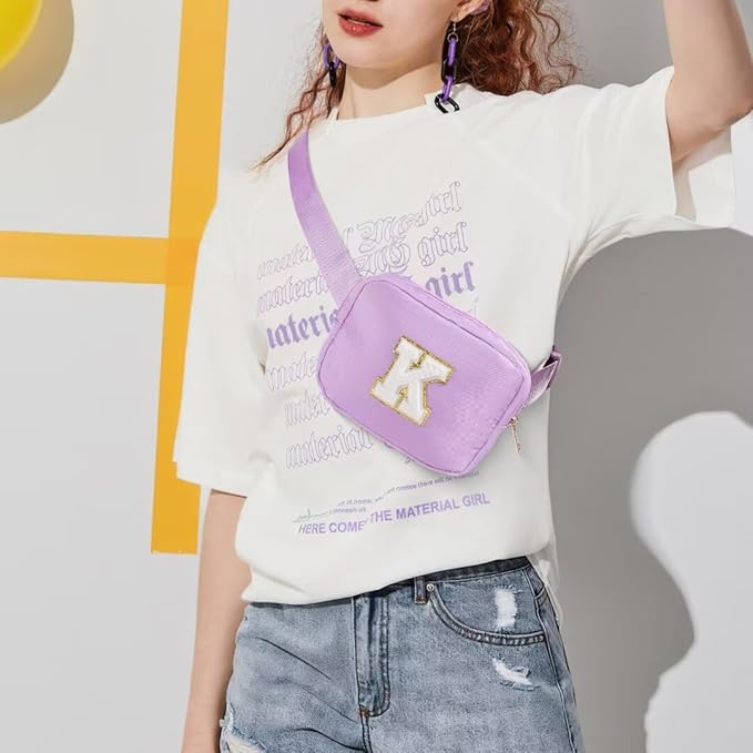 YOOLIFE Personalized Gifts - Cross Body Bag, Initial Belt Bag Purple Fanny Pack Crossbody Bags Travel Gifts